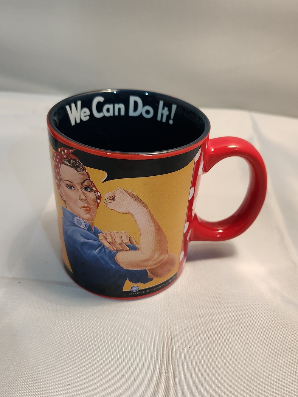 Rosie the Riveter Red Ceramic Mug with Bold Interior Slogan